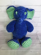 Anthropologie Blue Ribbed Corduroy Elephant Stuffed Plush Toy Green Chevron Ears - £13.76 GBP