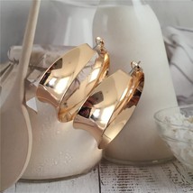 Bohemia Gold Color Wide Center Cupped Hoop Glamorous Ear Jewelry For Women Girl  - £8.17 GBP