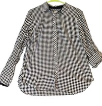 Talbots Blouse Tunic Small Black Gingham Roll Tab Sleeve Button Front Casual Top - £15.69 GBP