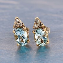 Natural Aquamarine Diamond Earrings 14k Y Gold 1.85 TCW Certified $2,950 210758 - £701.77 GBP