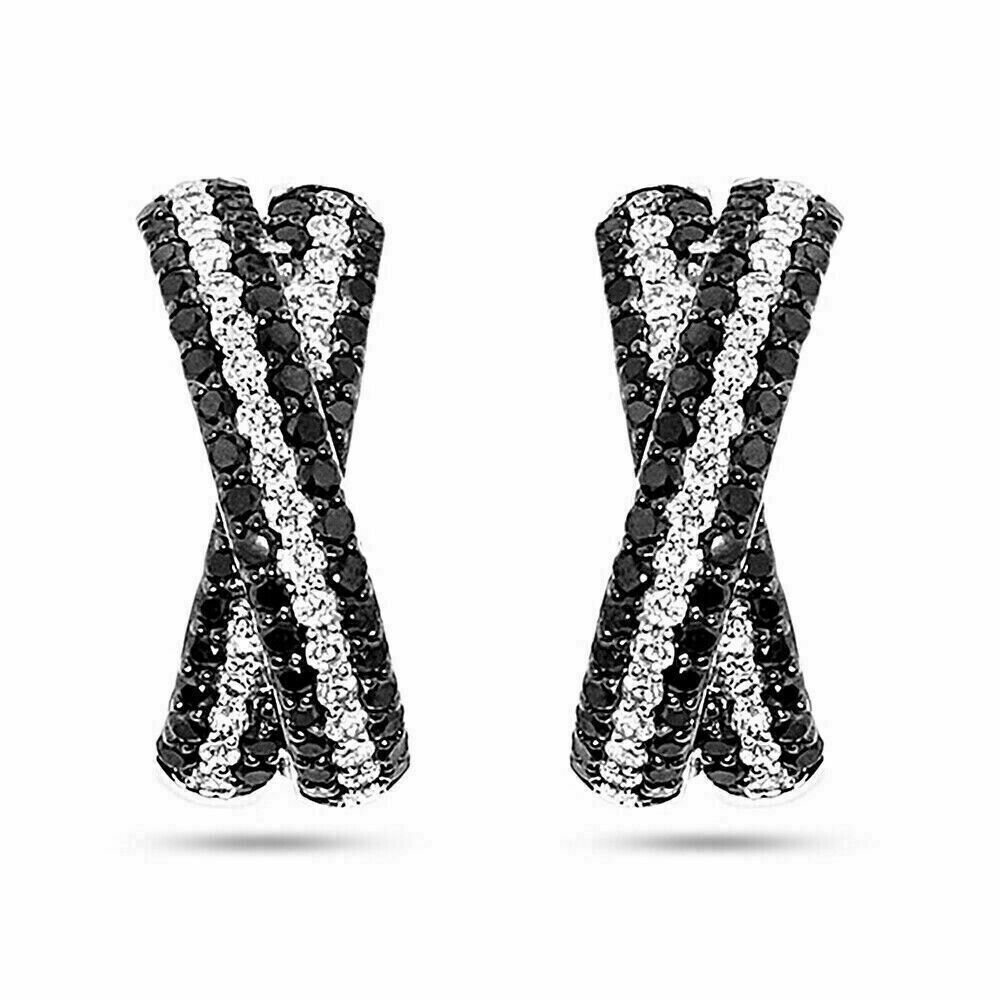 2Ct Round Simulated Black & White Diamond Omega Earrings 14k White Gold Plated - £86.84 GBP