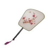 Vtg Silk Style Embroidered Fan Translucent Hand Held Cherry Blossoms - €8,48 EUR