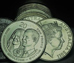 Gem Unc Roll (20) Australia 2011 20 Cent Coins~William &amp; Catherine Royal... - £33.75 GBP