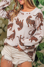 White Animal Print Drop Sleeve Pullover Sweatshirt - $26.22+