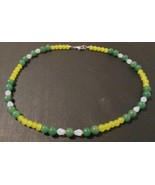 Beaded necklace, green, yellow, white, silver lobster clasp, 19 inches long - £10.60 GBP