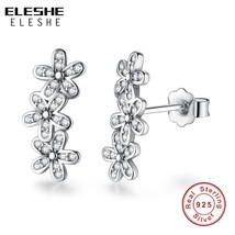 ELESHE Authentic 925 Sterling Silver Earrings Crystal Dazzling Clear CZ Daisies  - £12.03 GBP