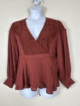 NWT Torrid Womens Plus Size 2 (2X) Brown Lace Trim Wrap Shirt Long Sleeve - £18.06 GBP