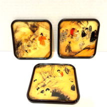 Vintage Korean Scenes 4 inch Square Drink Coasters Cork Backed Lot of 3 - £7.99 GBP