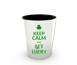 Funny Shot Glass - Keep Calm and Get Lucky - Shamrock Celtic Lettering Ceramic - £13.54 GBP