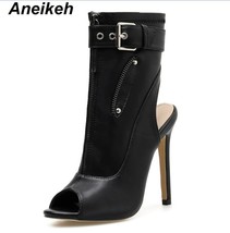 PU Summer Ankle Boots High Heels Women Shoes Peep Toe Sexy Lady Chelsea Boots Pa - £40.94 GBP