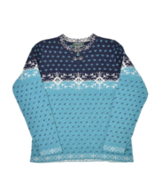 Woolrich Sweater Womens L Petite Blue Wool Crewneck Fair Isle Snowflake Birdseye - £30.14 GBP