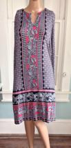 J. Jill Pink and Black Long Sleeve V-Neck Dress Size M - $25.10