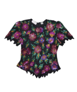 Laurence Kazar Top Womens M Silk Sequin Floral Short Sleeve Vintage New ... - £30.03 GBP