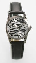 MUDD Donna Orologio Acciaio Inox Nero Pelle Acqua Resistente Zebra a Righe - £9.34 GBP