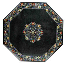 24&quot; Octagon Black Marble Coffee Table Semi Precious Inlaid Arts Occasion... - $939.51