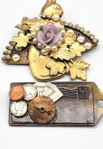 2 Vintage Hiphop Steampunk Multilayered Antique Gold-Tone Pins Brooch Ca... - £18.84 GBP