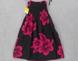 FAVANT SPAGHETTI STRAP GIRLS SUNDRESS SZ 4 BLACK DARK PINK HIBISCUS FLOR... - £11.20 GBP
