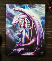 Ebros Anne Stokes Fantasy Dragon Mage Sorceress Wood Framed Canvas Wall Decor - £13.57 GBP