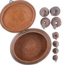 Antique Bronze Snake Opium weight set in amazing basket - $909.56