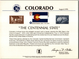 USPS Souvenir Card - COLORADO The Centennial State  August 1,1976 - $3.00