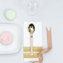 24 Pcs 7&quot;&quot; Metallic Gold Spoons Blush Handle Wedding Party Disposable Tableware - £7.52 GBP