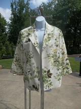 NWOT ALFRED DUNNER BEIGE&amp; GREEN LEAF PRINT JACKET 18P - £19.80 GBP