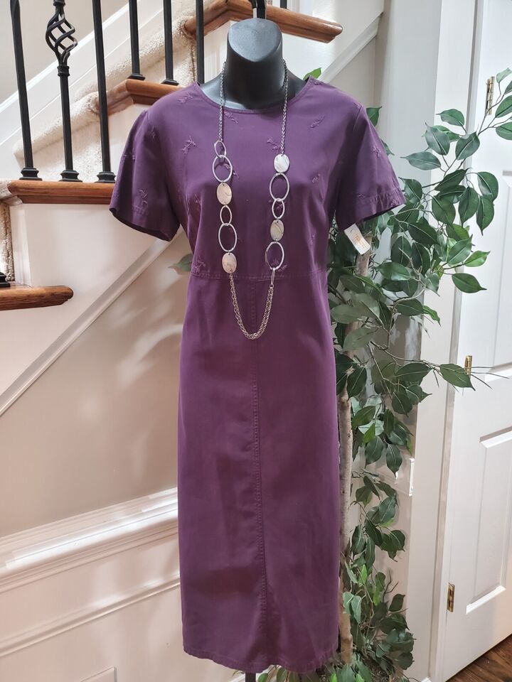 Vintage Talbots Women Purple Solid Lyocell Round Neck Short Sleeve Maxi Dress 8 Item image 2