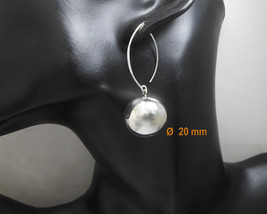 20mm Ball Drop Earrings 925 Sterling Silver, Handmade Women large Hook E... - $95.00