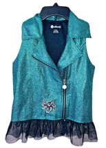 Disney Descendants 3 Girls Green Sparkle Vest Sz M (7/8) Collared Netted Ruffle - £7.83 GBP