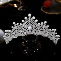 Pearl Cubic Zirconia Tiara, Luxury Wedding Hair Accessories, Bride CZ Crown Jewe - £94.26 GBP