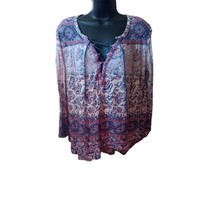 Lucky Brand Women&#39;s Size Medium Boho Peasant Style Floral Blouse - £13.16 GBP