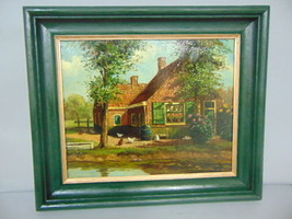 Antique Oil Painting On Canvas Of A Primitive Country Farm Scene - £276.97 GBP