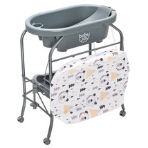 Baby Changing Table W/ Practical Bathtub &amp; 4 Universal Wheels W/ Brakes ... - £155.30 GBP