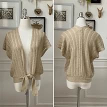 Vintage Glentex Tan Gold Shrug Sweater Tie Front Cardigan Open Weave OSF... - $428.54 MXN
