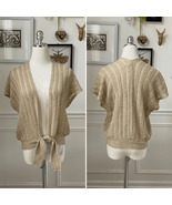 Vintage Glentex Tan Gold Shrug Sweater Tie Front Cardigan Open Weave OSF... - $424.59 MXN