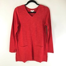 J Jill Womens Tunic Top Slub Knit Cotton Pockets Long Sleeve V Neck Red Size XS - £18.93 GBP