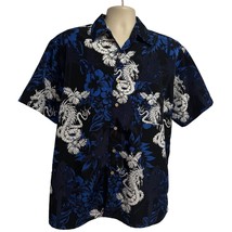 Extreme Gear Vintage 90s Blue Graphic Dragon Hawaiian Floral Button Shirt Large - £38.93 GBP