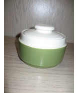 Avocado Green Canister White Rim Trim with Lid Ceramic  - $7.95