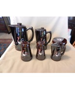 Vintage 6 Piece Ceramic Rooster Pattern, Syrup, Butter Batter Pitcher Se... - $142.50