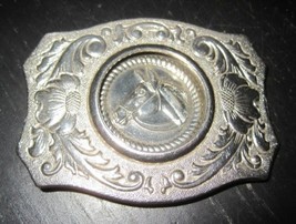Vintage CHAMBERS BELT Co. Classic COWBOY Rodeo Horse Art Deco Buckle - $34.99