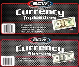 100 Ct. BCW Currency Top Loaders TLCH-RB Rigid Holders For Regular Bills... - $27.64