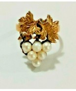 Vintage Akoya Pearl Cluster Grape leaf Design 925 silver Ring. Size 7   ... - €26,72 EUR