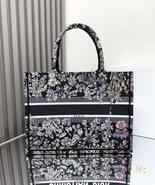Medium Book Tote Black Embroidery with Multicolor Millefiori Unicorn Motif 36cm - $180.00