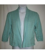 Croft &amp; Barrow Misses MEDIUM Cardigan Sweater Aqua Blue Open Front Cable... - $9.75