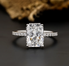 9*7 mm Radiant Cut Moissanite Real 14k White Gold Women Engagement Promise Ring - £347.30 GBP