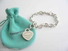 Tiffany &amp; Co Return to Silver Blue Enamel Heart Bracelet Bangle Charm 8 In Gift - £373.23 GBP