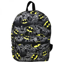 Batman Bat Symbol Half-Tone All Over Print 16&quot; Backpack Black - £25.34 GBP