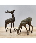 Vintage Pair of Solid Brass Deer Figurines Buck and Doe 5.5 inches MCM R... - $50.33