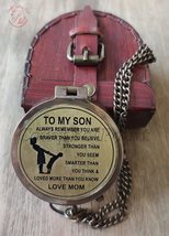 Antique Flat Pocket Compass with to My Son-Love Mom Engraved || (Antique Brown C - £35.95 GBP
