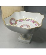 Limoges Ceramic Pedestal Candy Trinket Dish Hand Painted Floral Gold Edge - £24.86 GBP